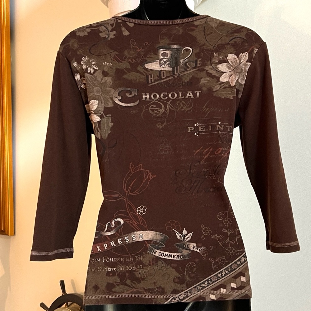 Vintage Retro Y2K Embellished Brown Knit Blue Canyon Clothing Top 3/4 Sleeves - Picture 4 of 9